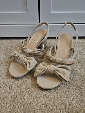 J. Crew Beige Bow Slingback Heels for Women Size 9